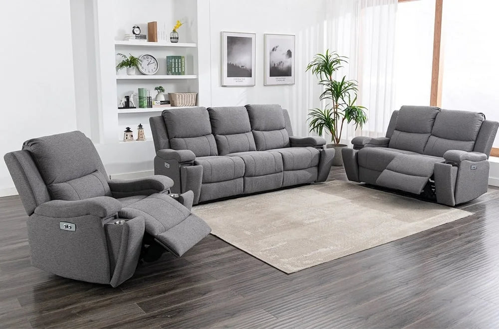 Grey Fabric Power Reclining Sofa Set