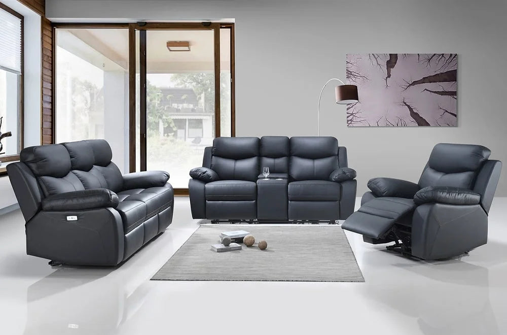 Black Leather Match Power Sofa Set