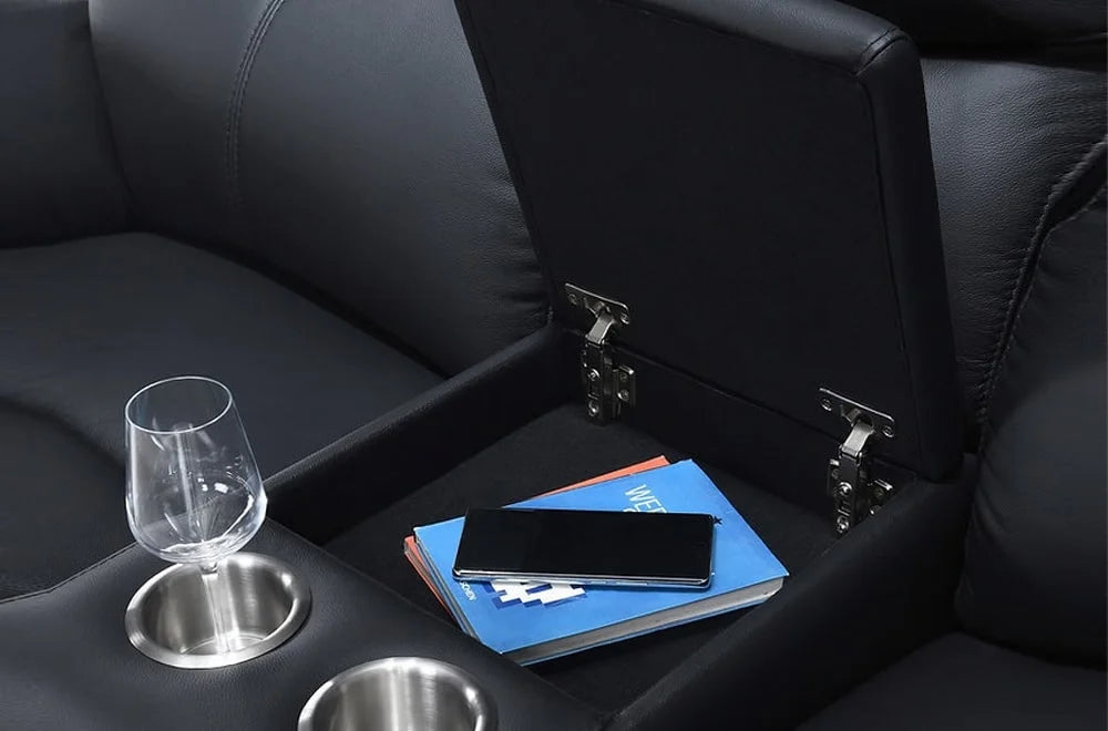 Black Leather Match Power Sofa Set