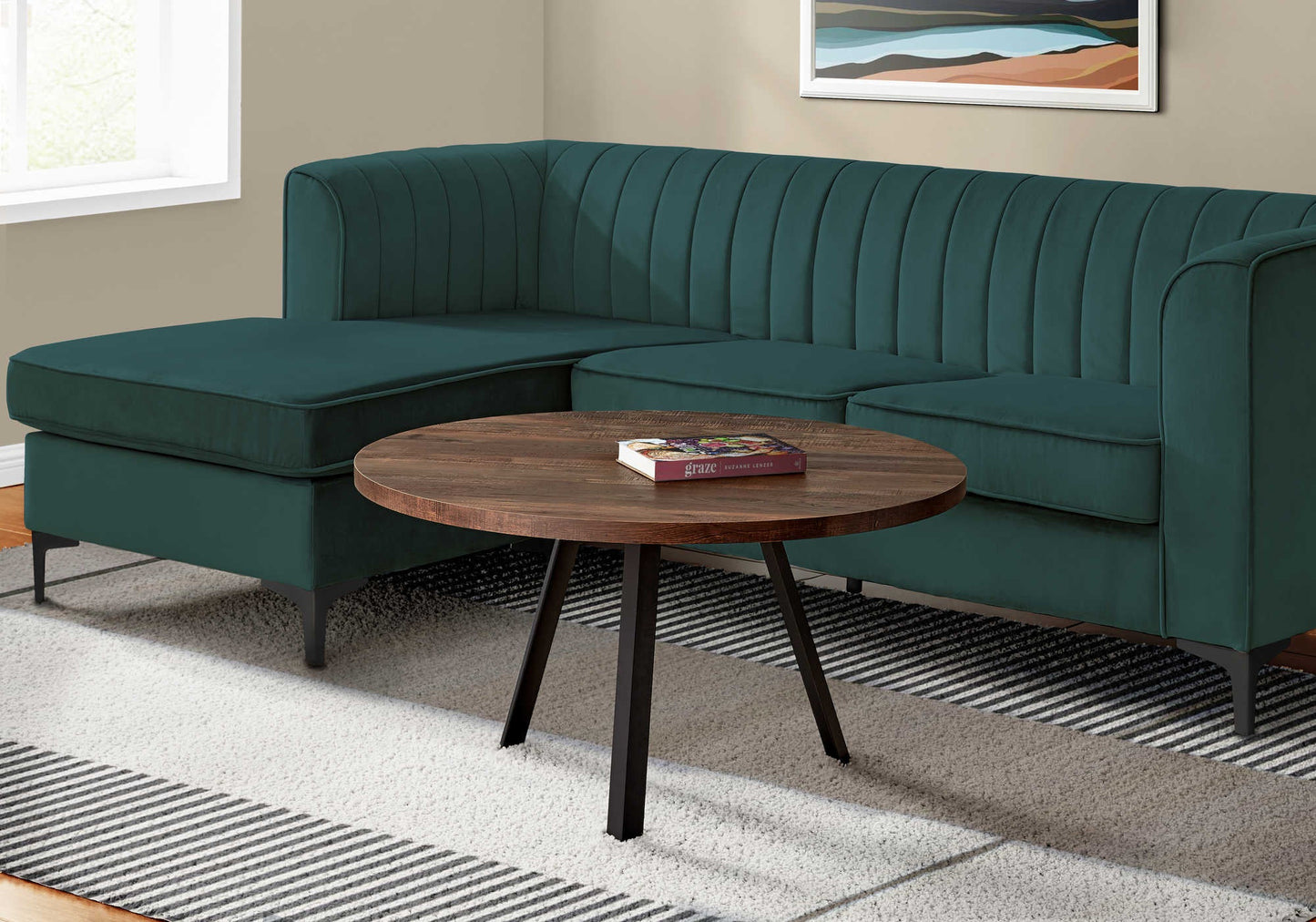 36"DIA/ BROWN RECLAIMED WOOD COFFEE TABLE / BLACK METAL