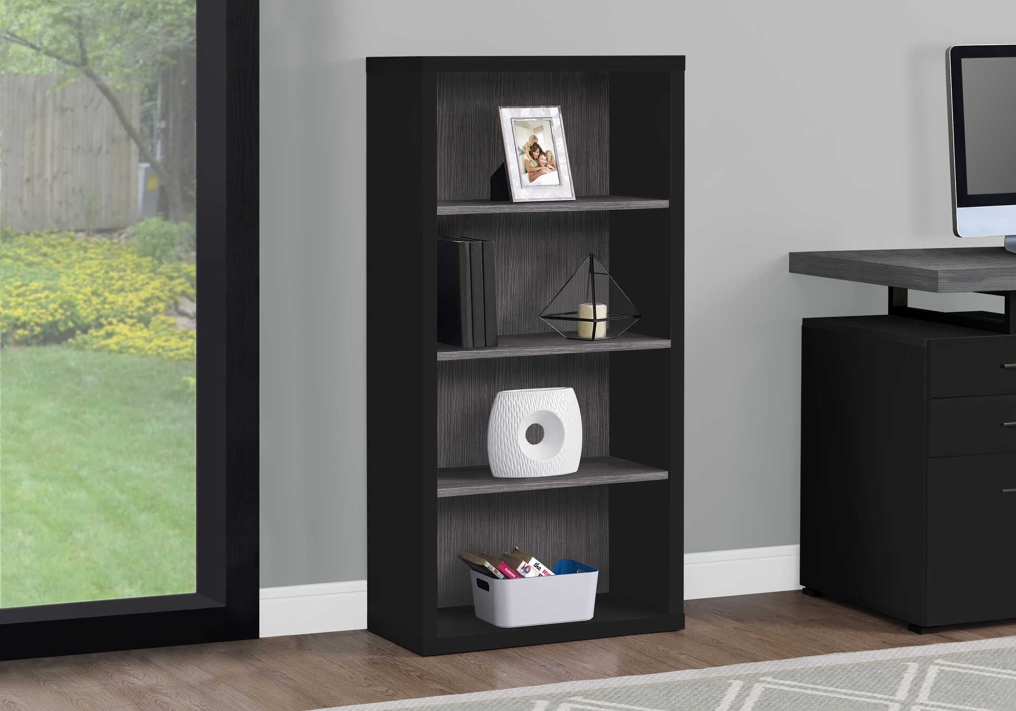 Black Bookcase with Adjustable Shelves