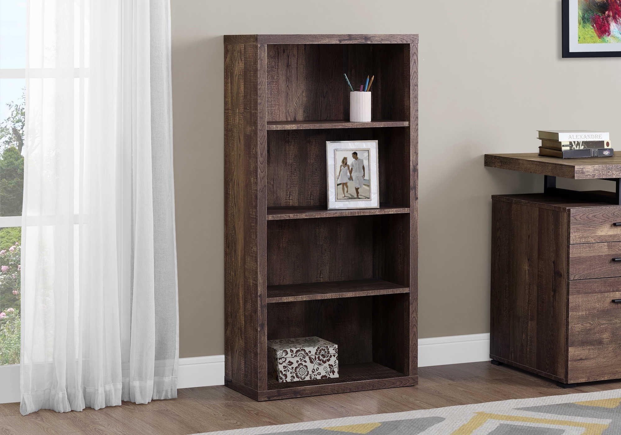 Brown Bookcase with Adjustable Shelves