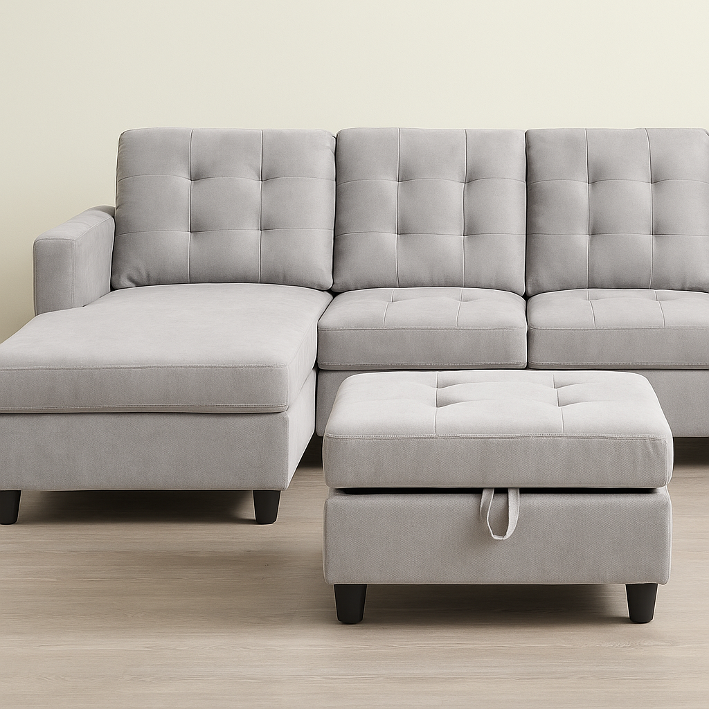 Modern L-Shaped Sectional Sofa with Storage Ottoman
