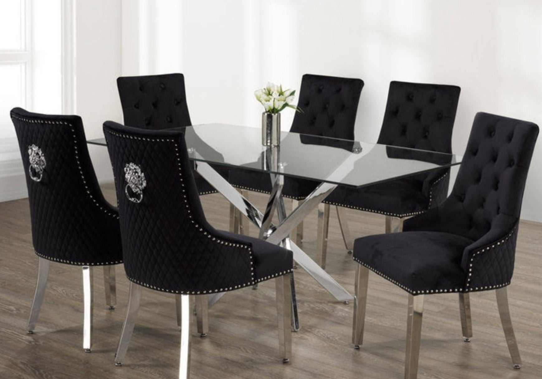 7 Pcs Dining Set with Glass Table