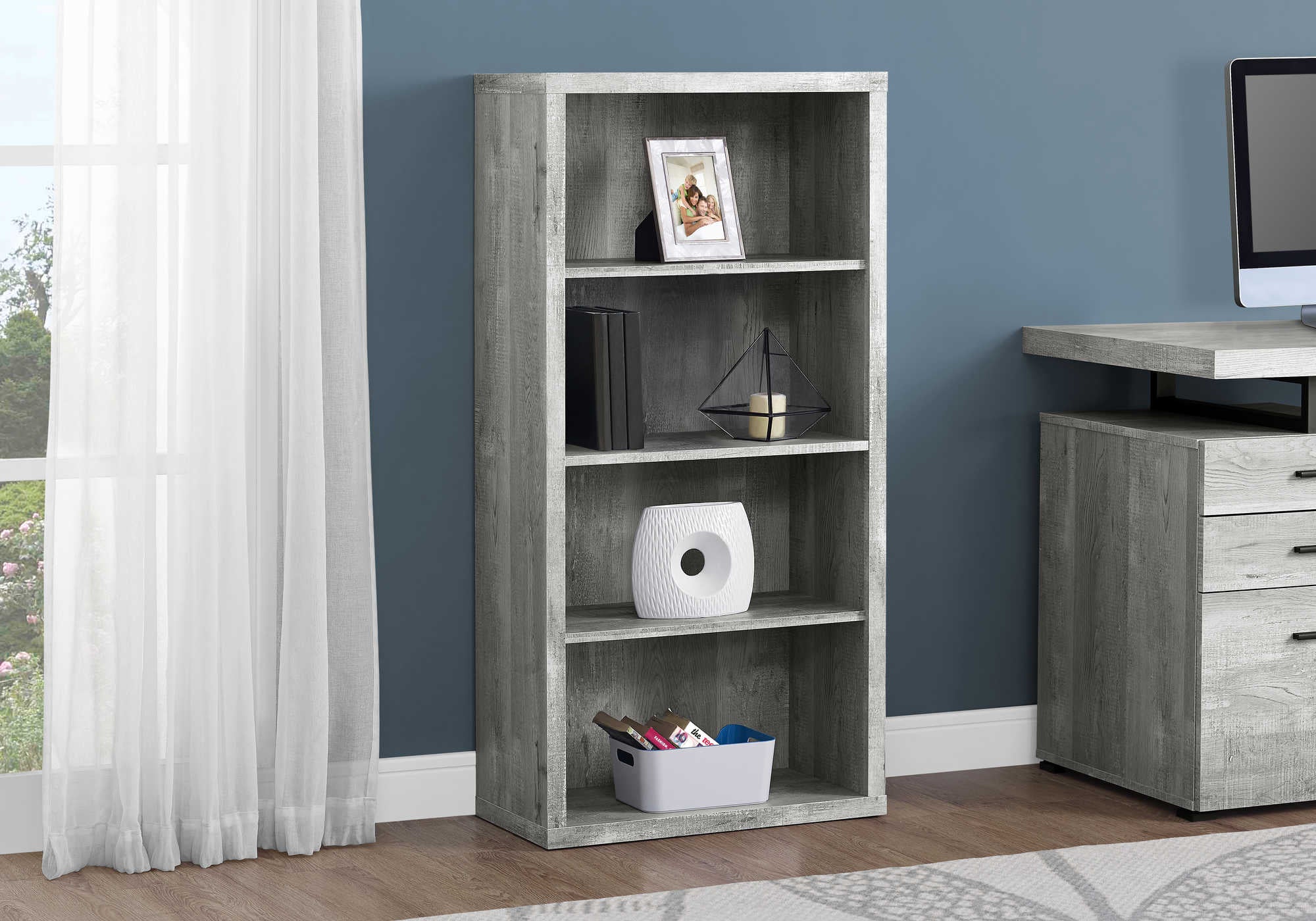 Gray Bookcase with Adjustable Shelves
