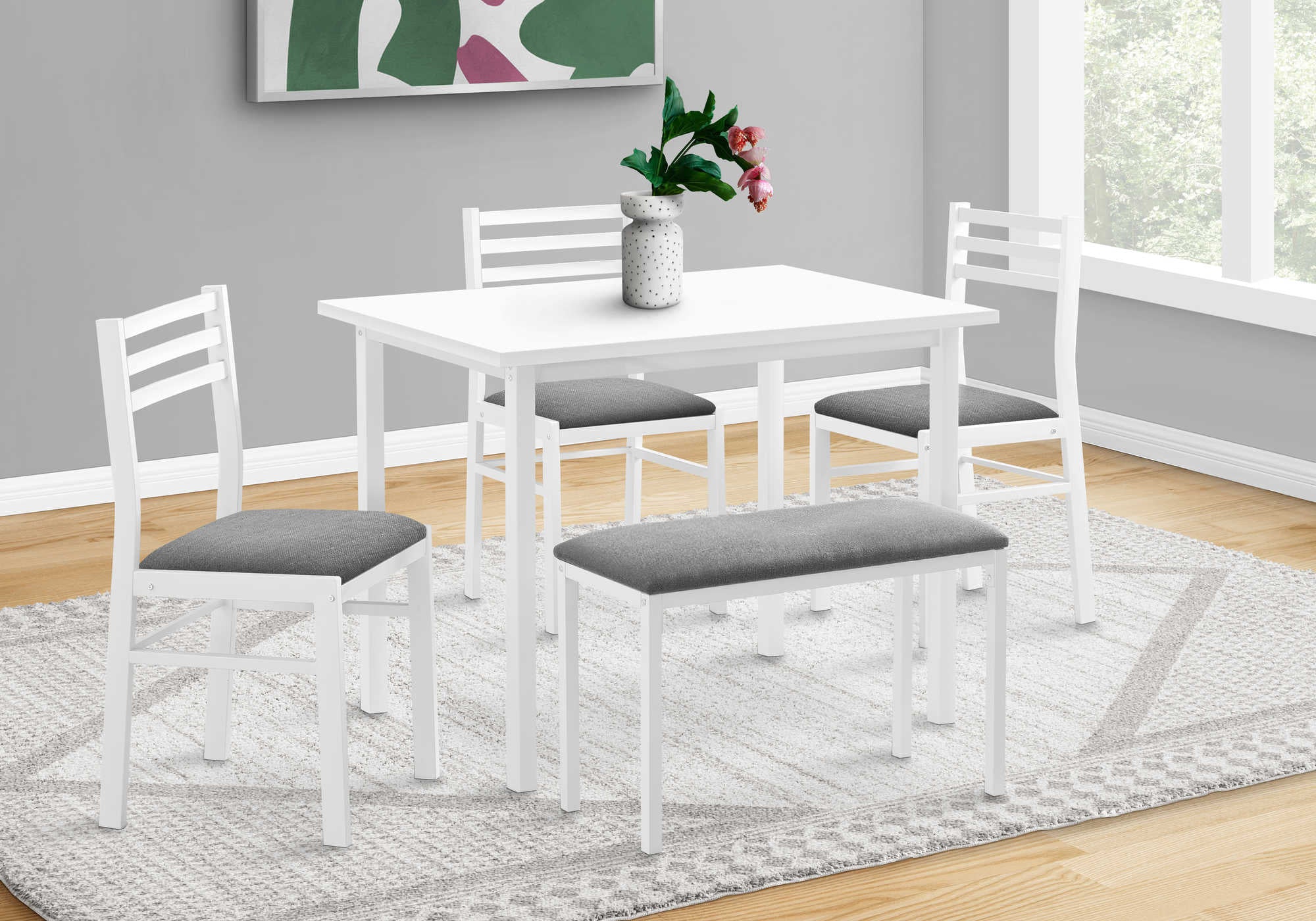 Dining Set 5PCS SET / WHITE TOP / WHITE METAL