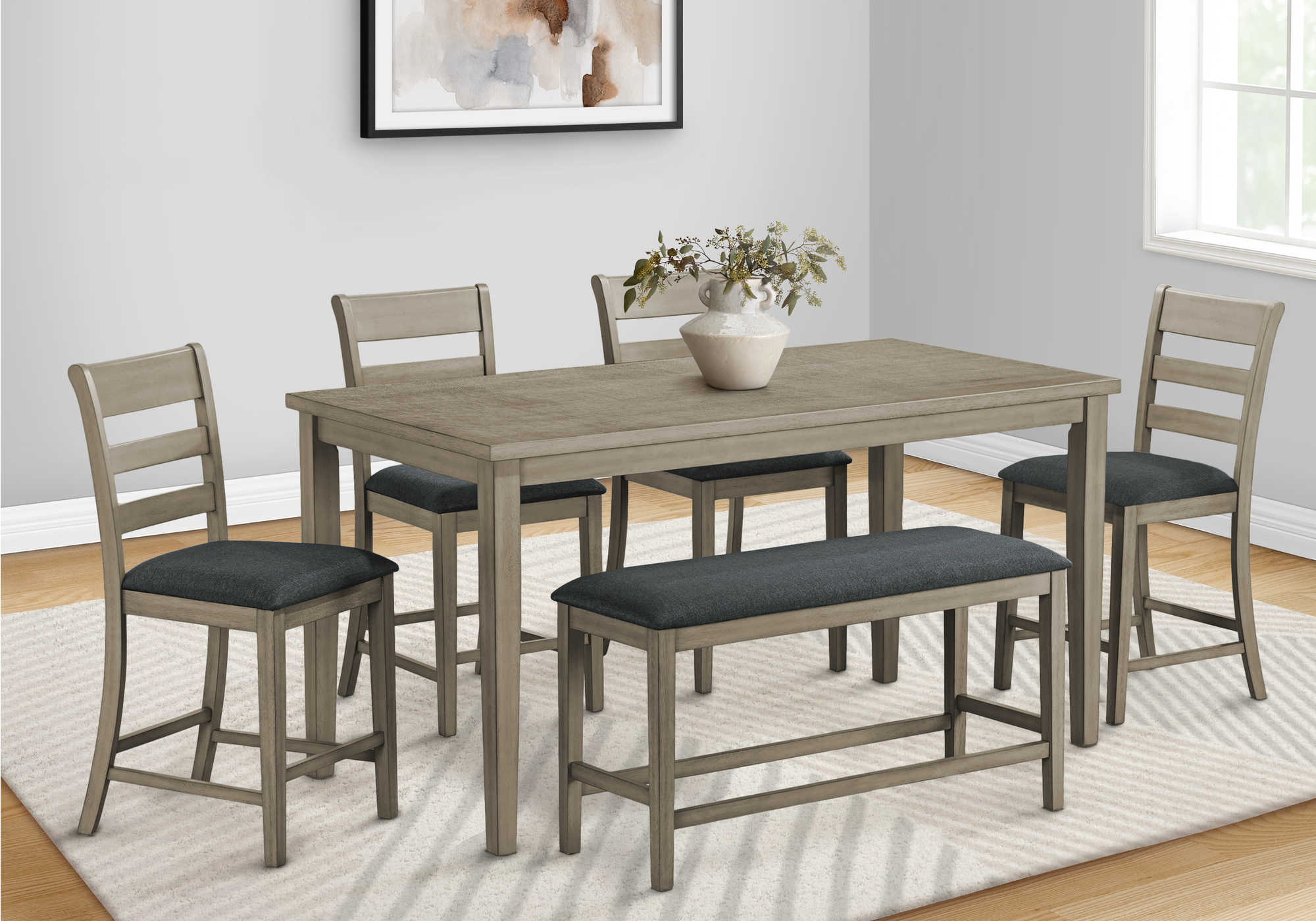 TABLE À MANGER - PLACAGE GRIS ANTIQUE 36"X 72" HAUTEUR DE COMPTOIR