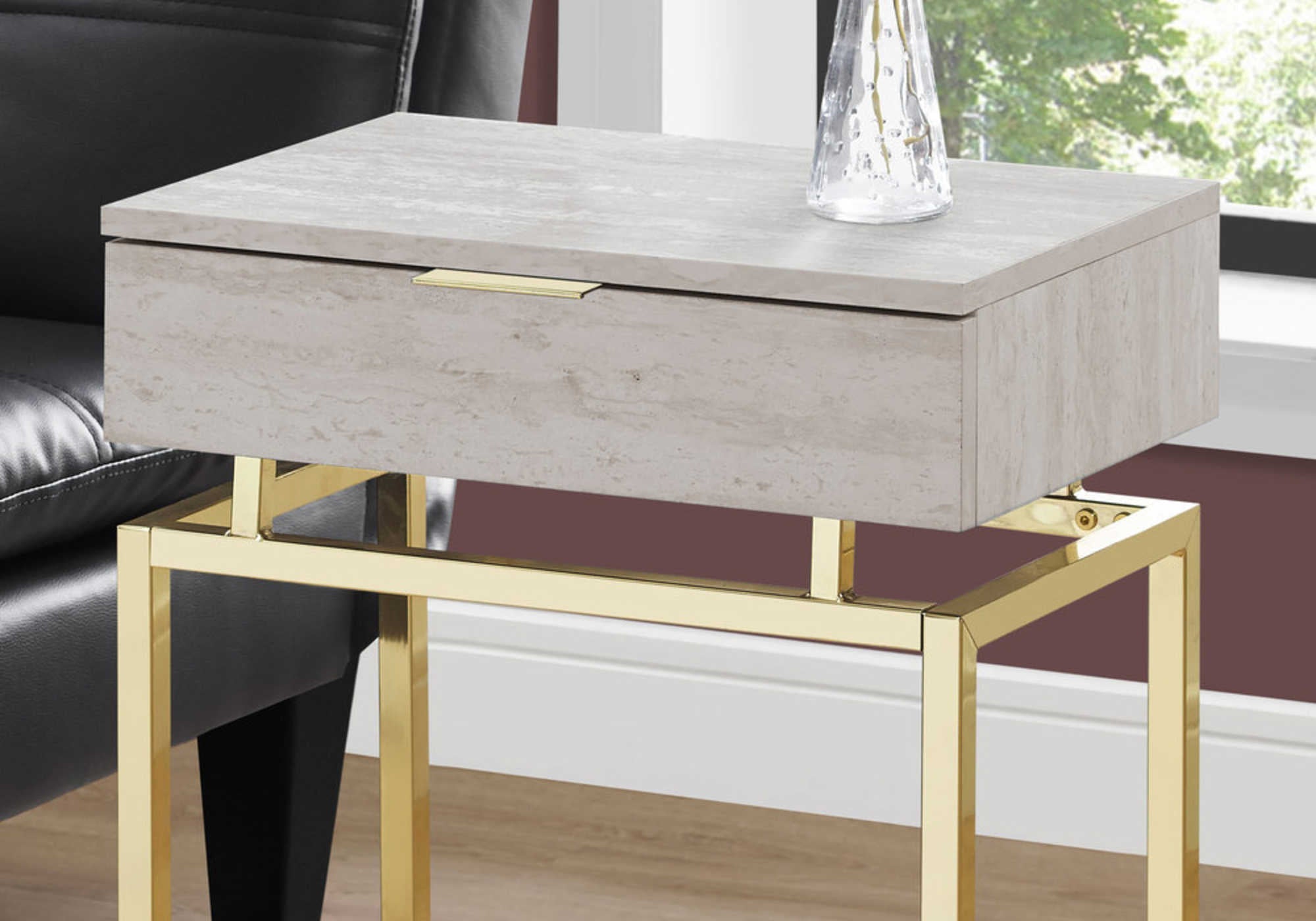 TABLE D'APPOINT - 24"H / MARBRE BEIGE / MÉTAL DORÉ
