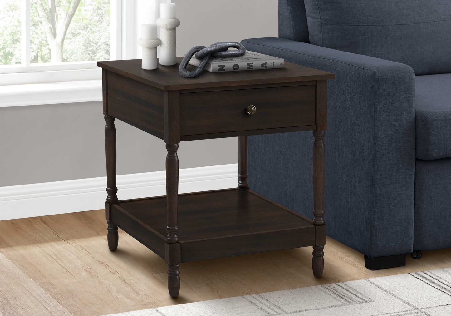 ACCENT TABLE - 25"H / DARK WALNUT VENEER END TABLE