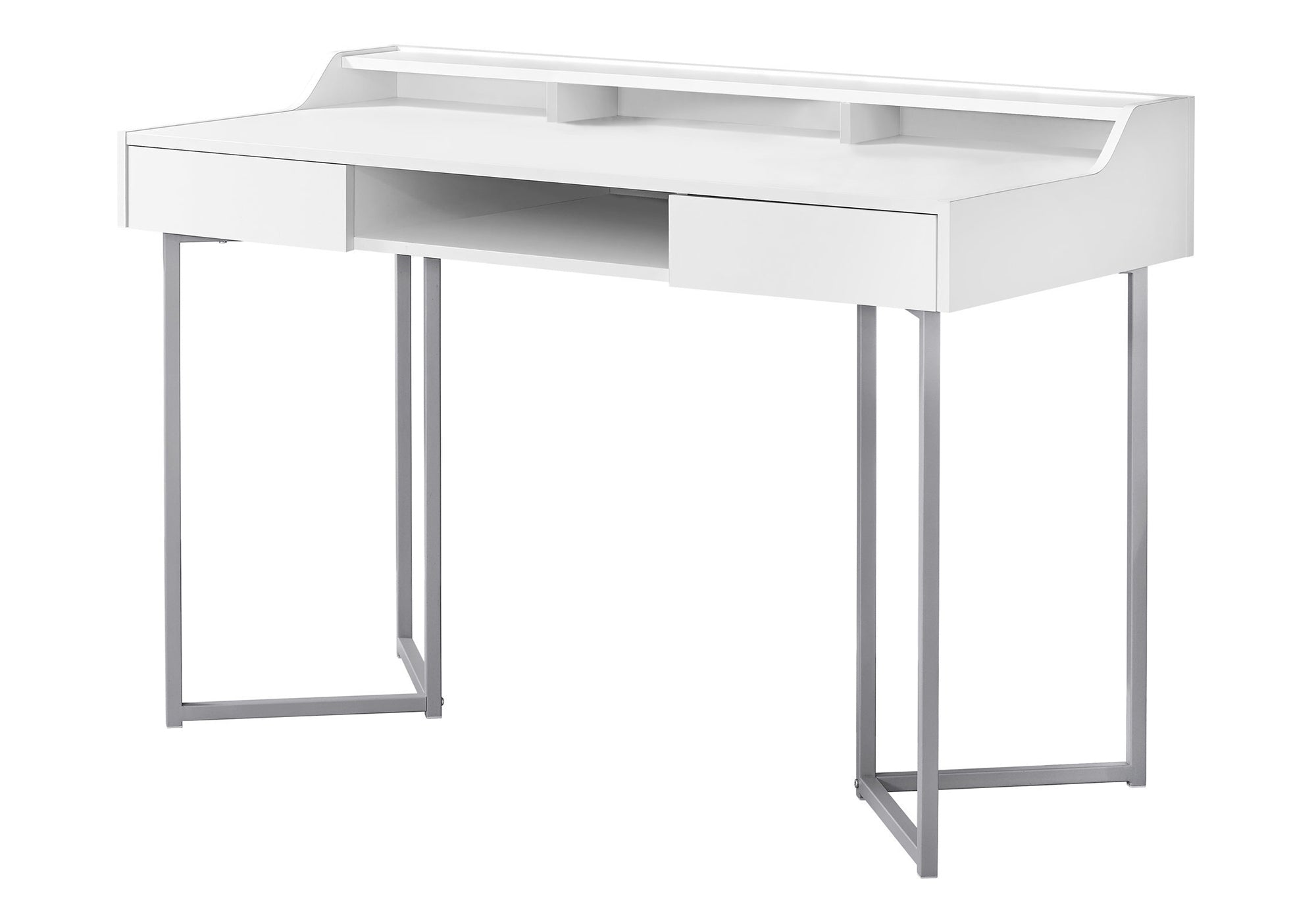 BUREAU D'ORDINATEUR - 48"L / BLANC / MÉTAL ARGENTÉ