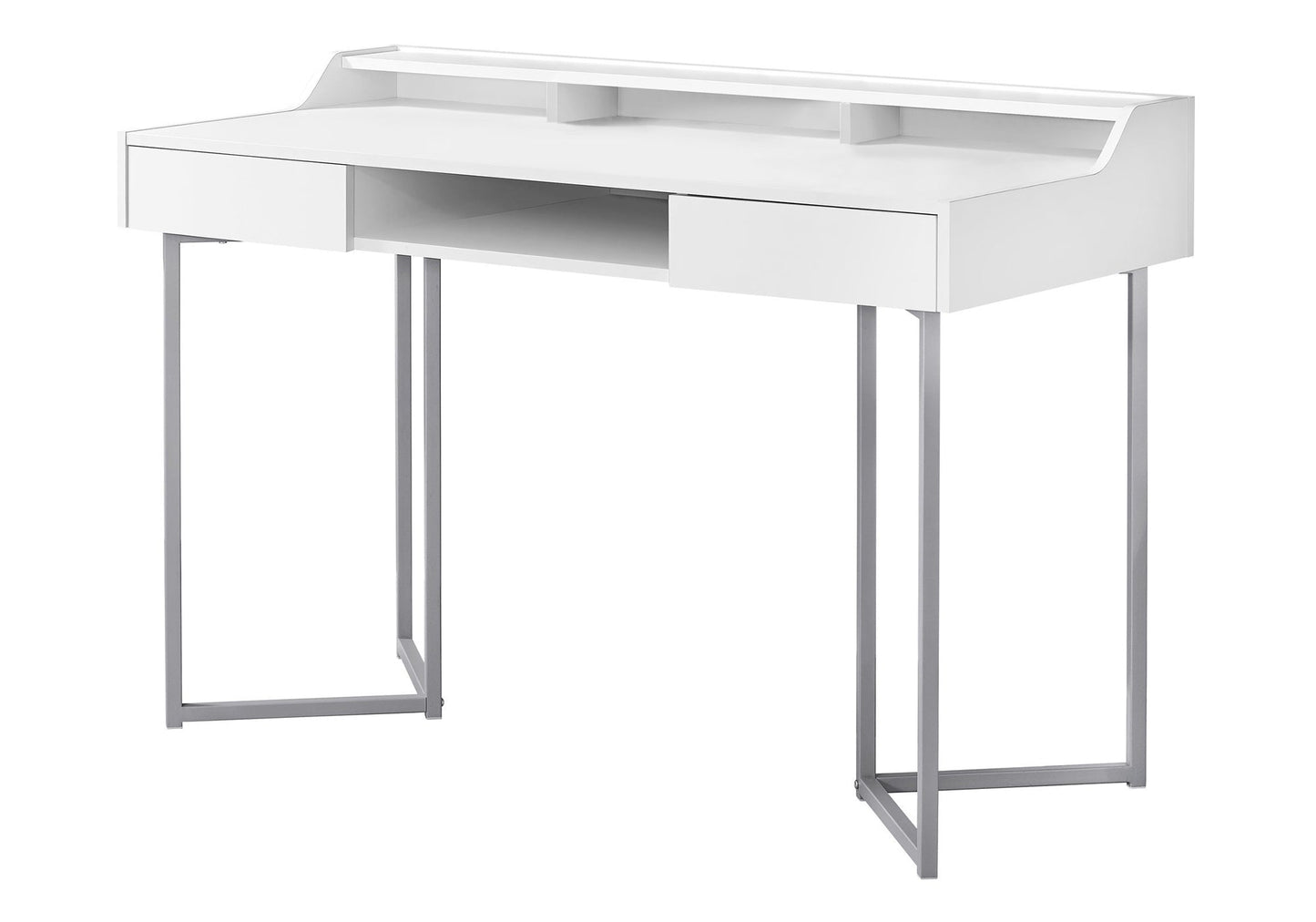 BUREAU D'ORDINATEUR - 48"L / BLANC / MÉTAL ARGENTÉ