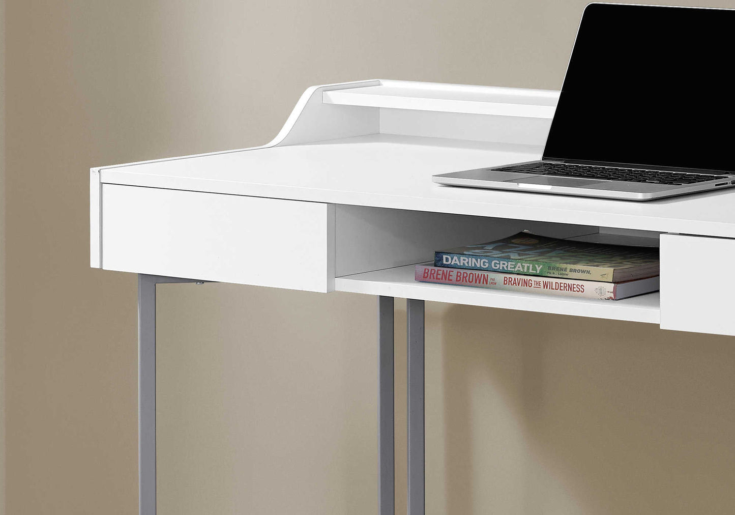 BUREAU D'ORDINATEUR - 48"L / BLANC / MÉTAL ARGENTÉ