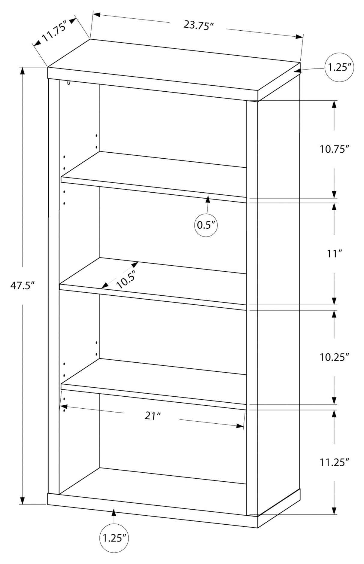 48" White Bookcase with Adjustable Shelves
