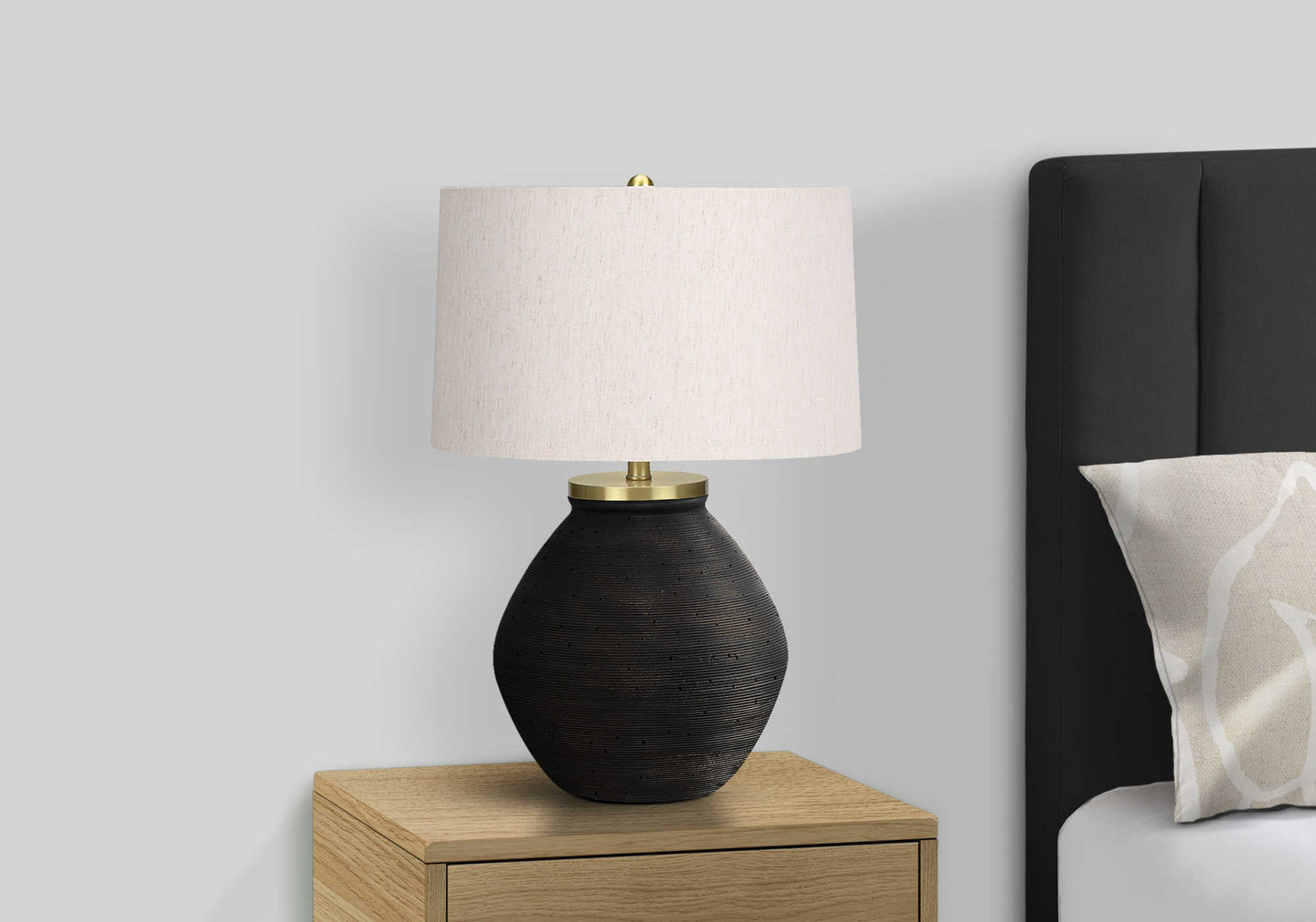 LIGHTING - 25"H TABLE LAMP BLACK CONCRETE / IVORY SHADE