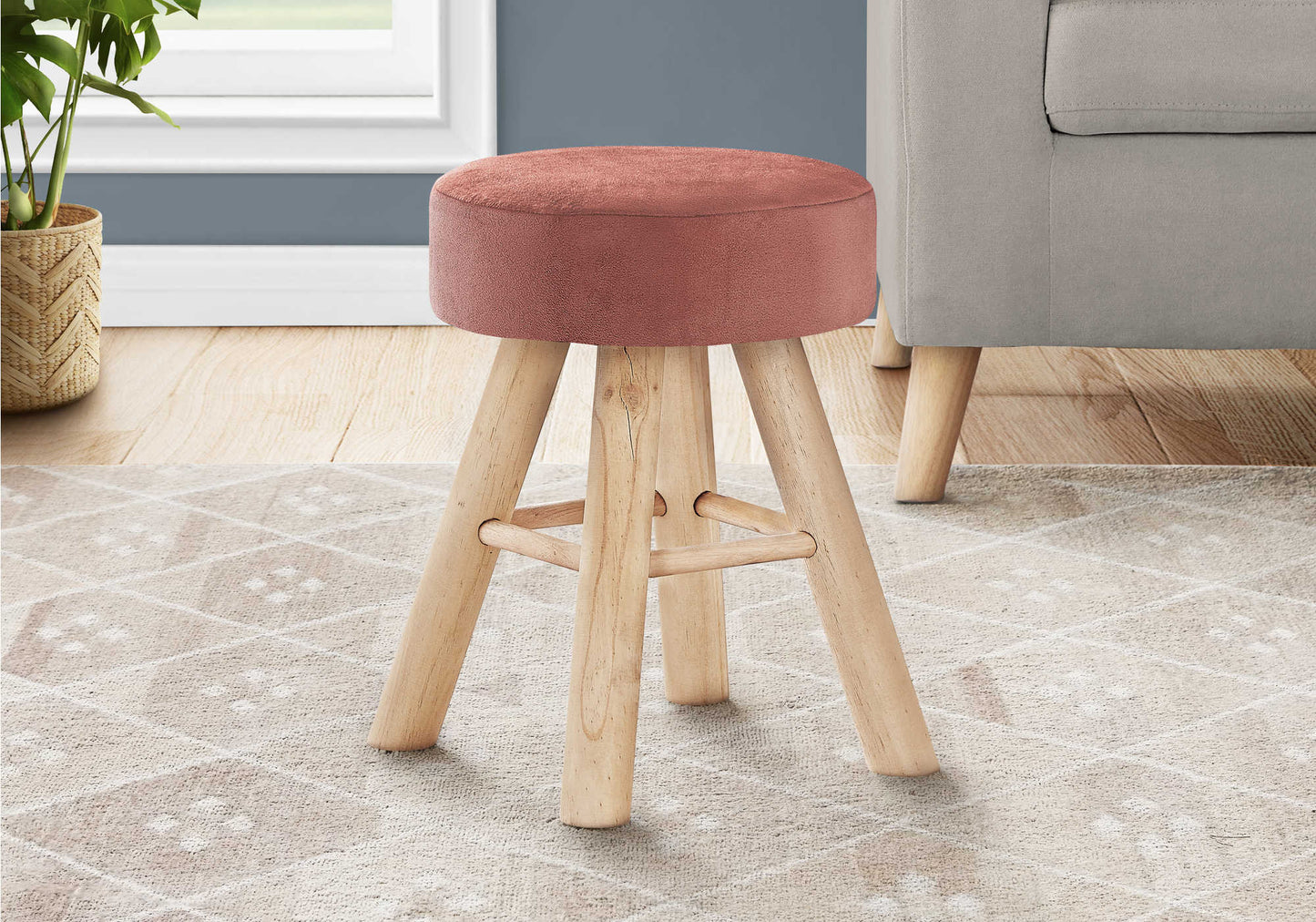 OTTOMAN - PINK KNIT / NATURAL WOOD LEGS