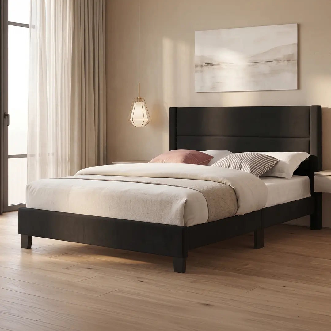 T-2175 Grey PU Leather Bed Frame