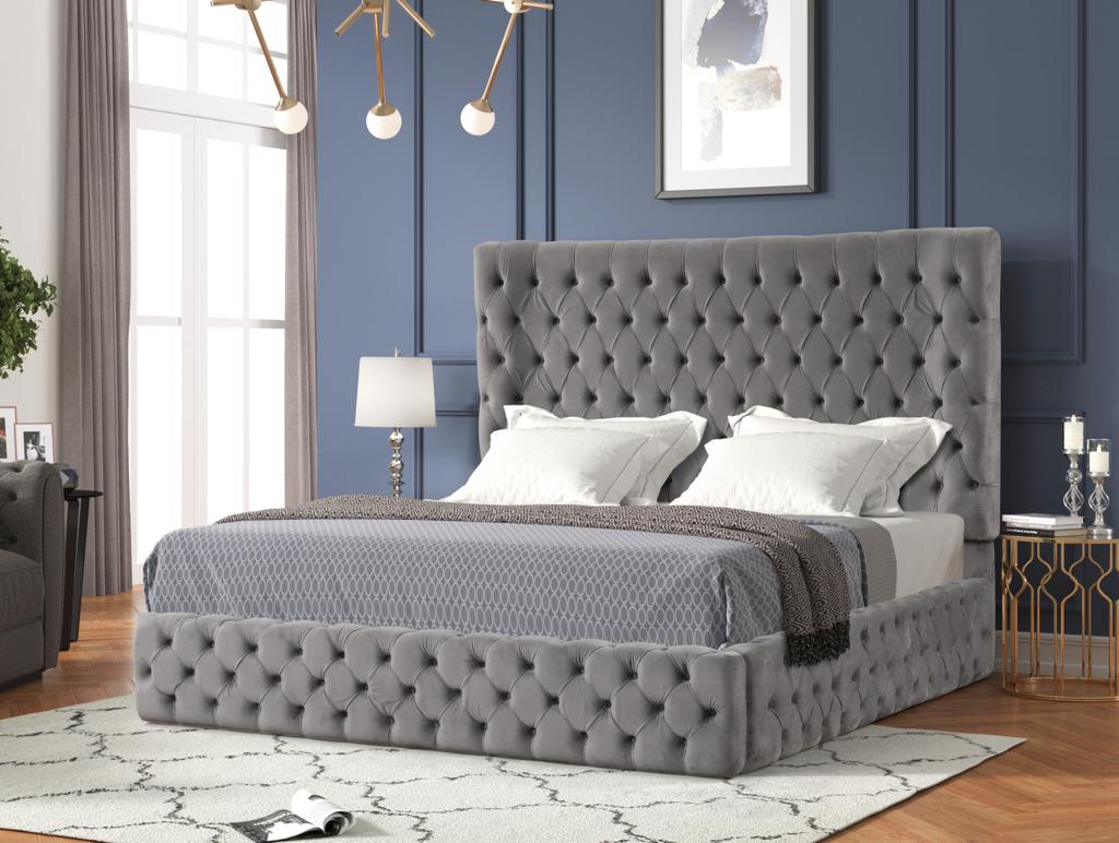 Tufted HighHeadborad Velvet bedFrame with Mattress