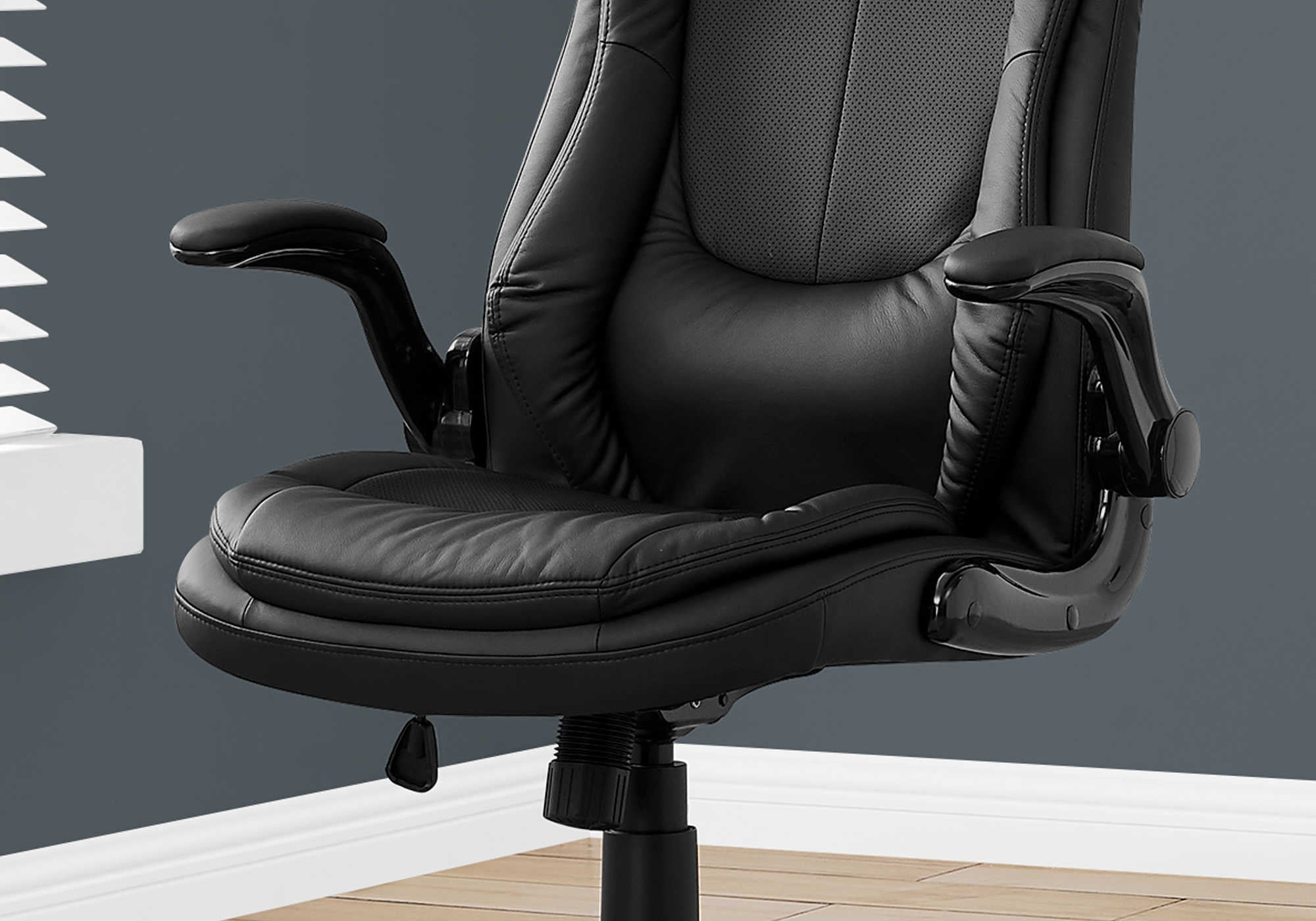 Front view of black leather executive office chair