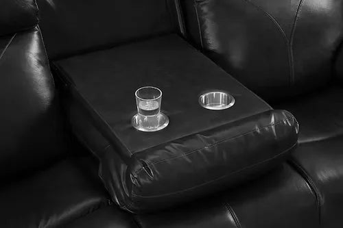 Modern black leather power reclining sofa – front view