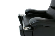 Close-up of breathable gel leather on black power reclining sofa