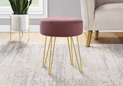 pink fabric ottoman gold hairpin legs