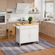 Modern Rolling Kitchen Cart Island with Wood Counter Top