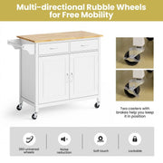 Modern Rolling Kitchen Cart Island with Wood Counter Top