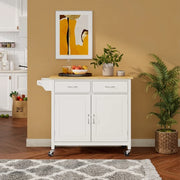 Modern Rolling Kitchen Cart Island with Wood Counter Top