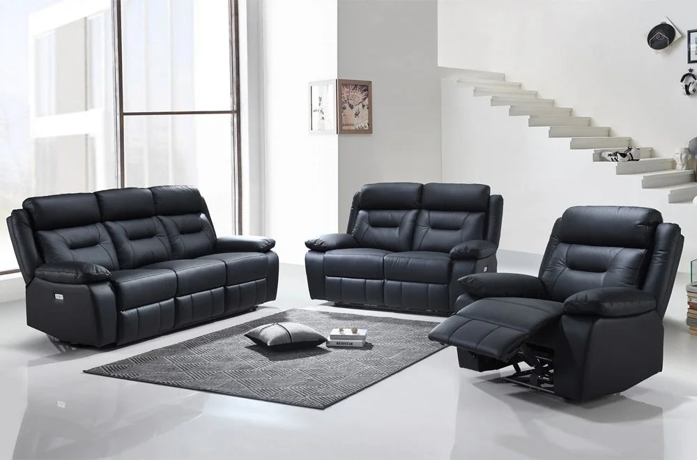Ensemble de canapés inclinables électriques en cuir noir 3 pièces