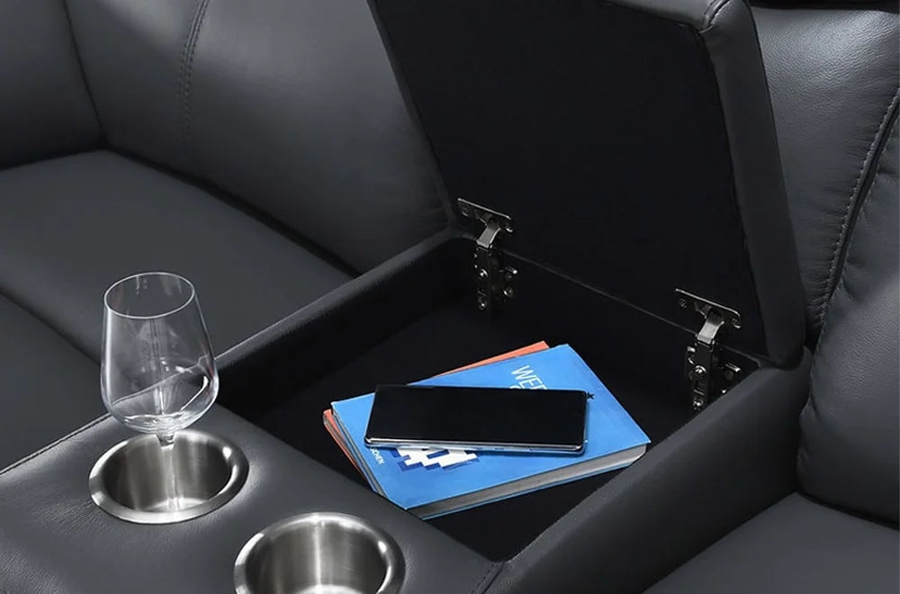 Ensemble de canapés inclinables électriques en cuir gris assorti
