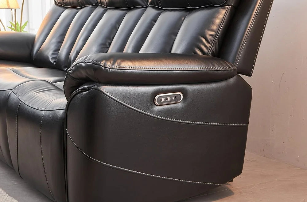 Black Leather Air Power Reclining Sofa Set"