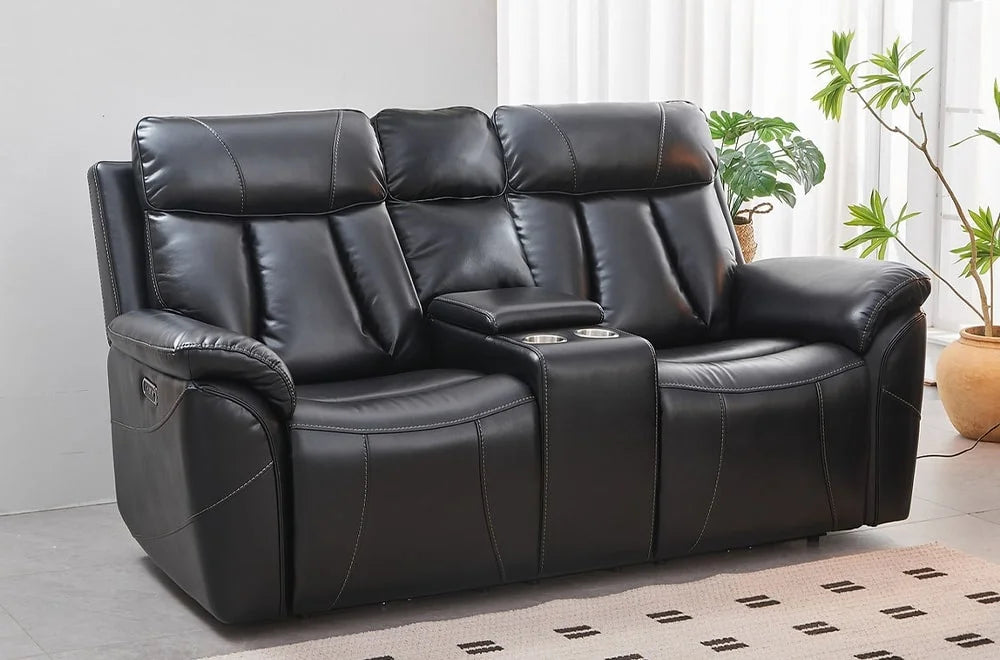 Black Leather Air Power Reclining Sofa Set"