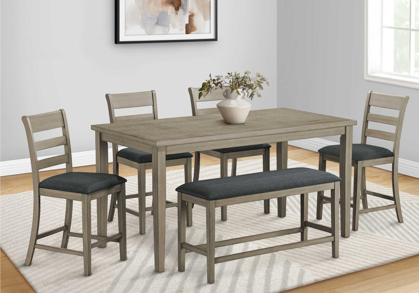 DINING TABLE - ANTIQUE GREY VENEER 36"X 72"COUNTER HEIGHT