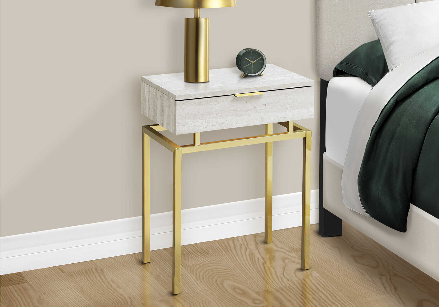 ACCENT TABLE - 24"H / BEIGE MARBLE / GOLD METAL