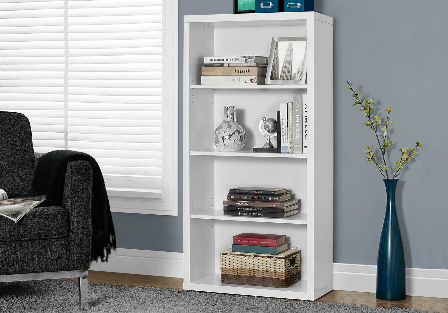 48" White Bookcase with Adjustable Shelves