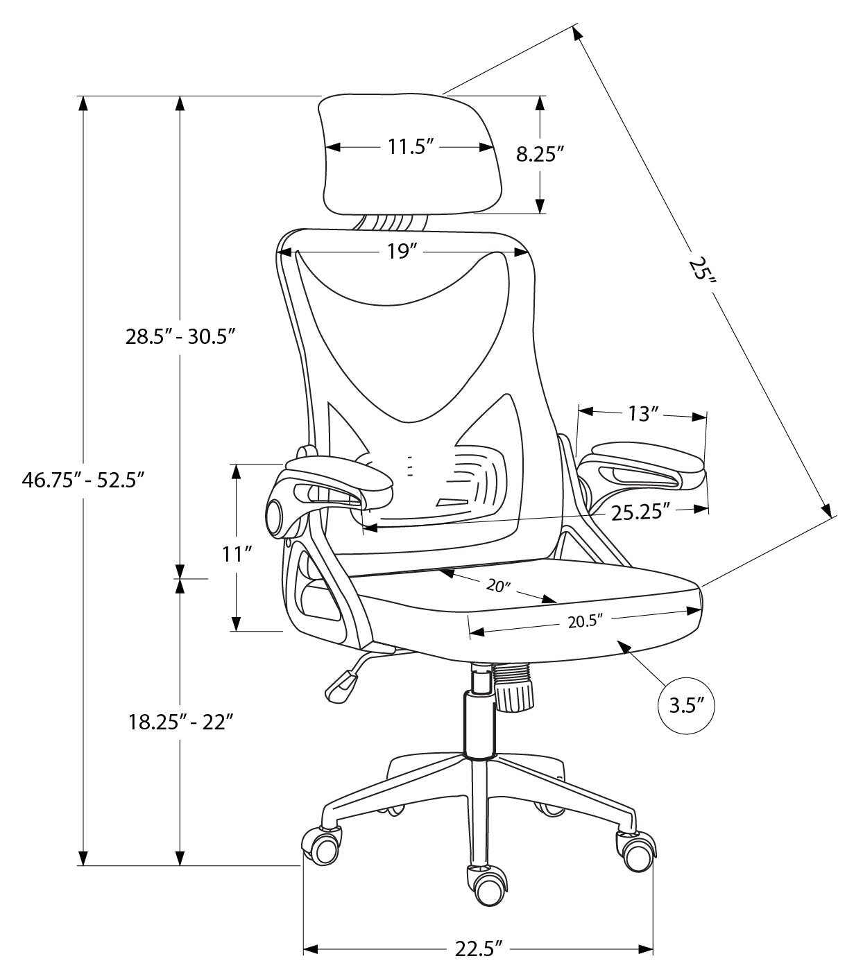 OFFICE CHAIR - BLACK / BLACK MESH / MULTI POSITION