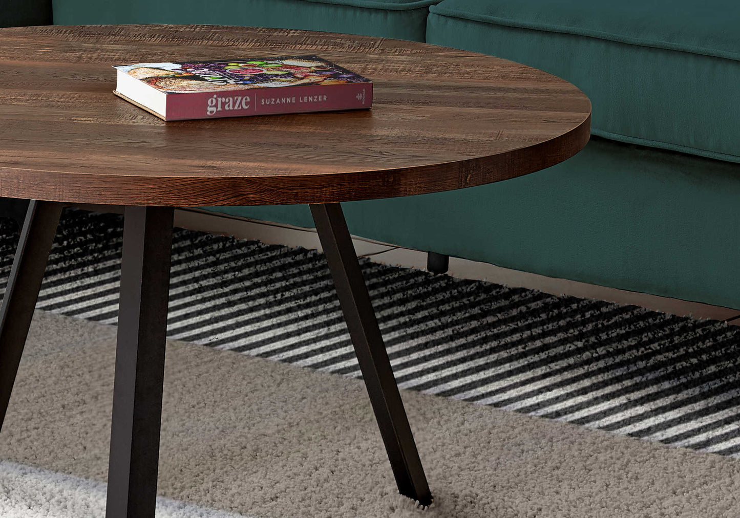 COFFEE TABLE - 36"DIA/ BROWN RECLAIMED WOOD / BLACK METAL