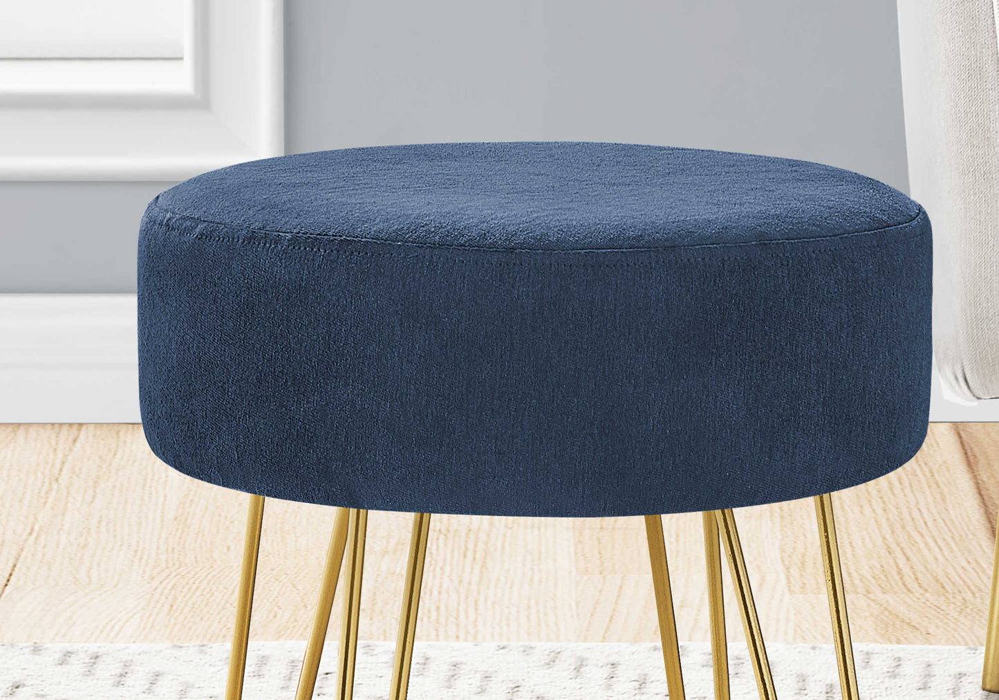 OTTOMAN - BLUE FABRIC / GOLD METAL LEGS