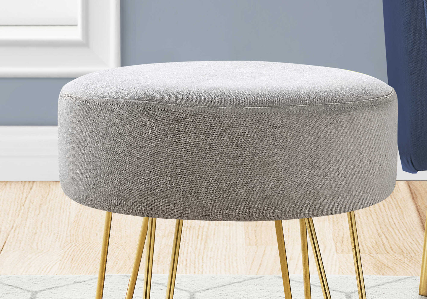 OTTOMAN - BLUE FABRIC / GOLD METAL LEGS