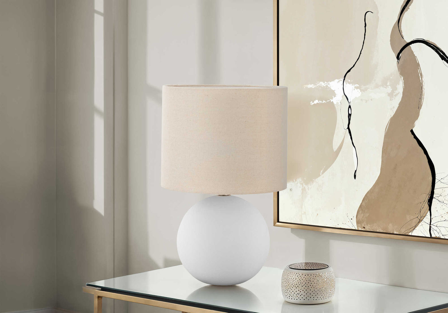 LIGHTING - 16"H TABLE LAMP CREAM CERAMIC / BEIGE SHADE