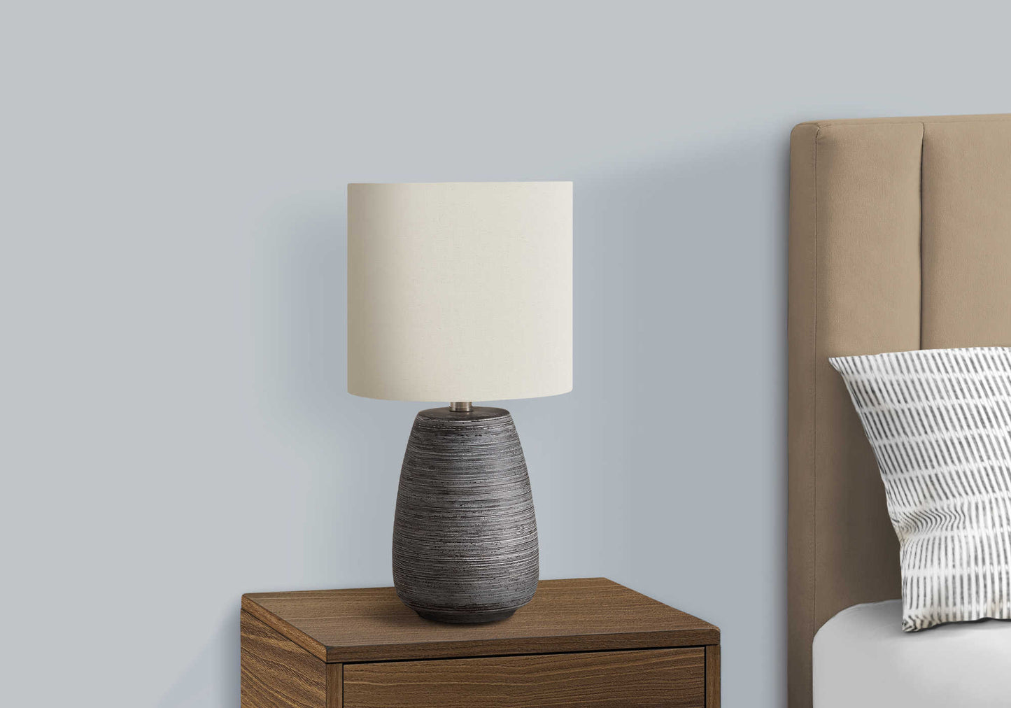 LIGHTING - 19"H TABLE LAMP GREY CERAMIC / IVORY SHADE