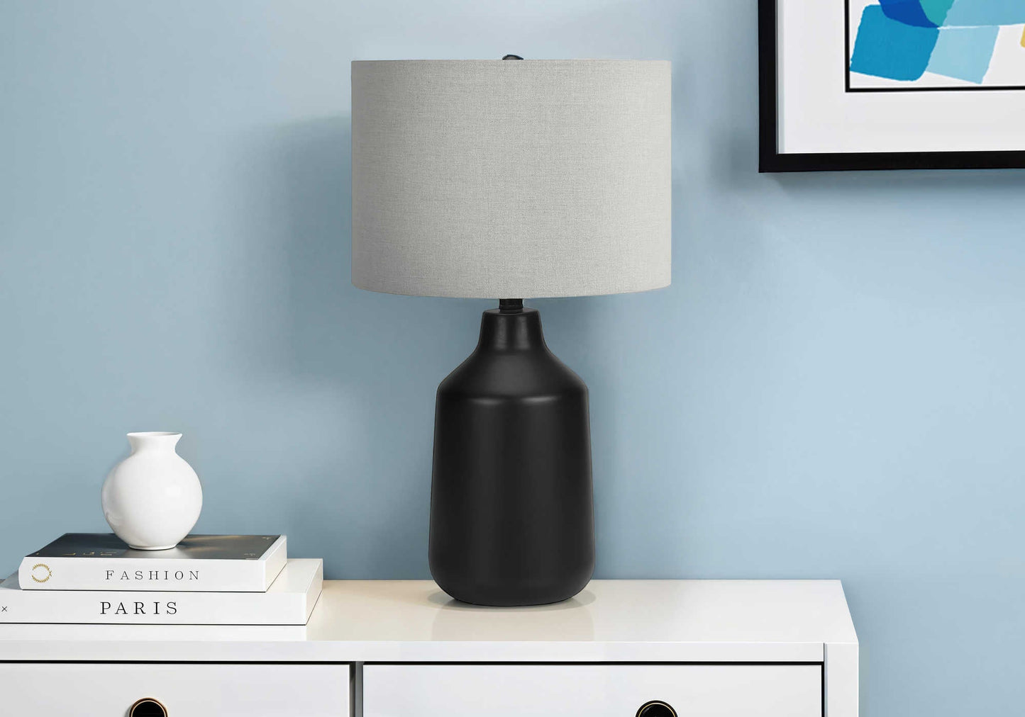 LIGHTING - 26"H TABLE LAMP BLACK CERAMIC / IVORY SHADE