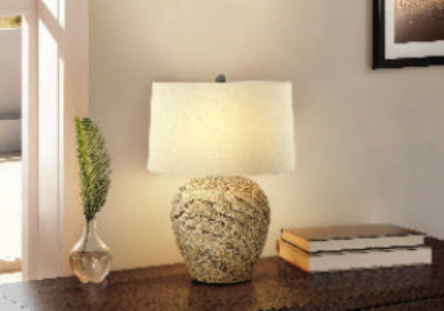LIGHTING - 25"H TABLE LAMP BEIGE RATTAN / BEIGE SHADE