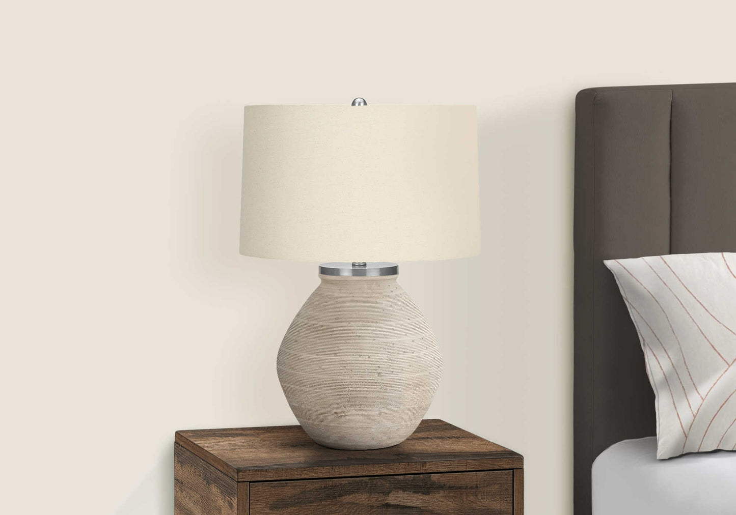 LIGHTING - 25"H TABLE LAMP CREAM CONCRETE / BEIGE SHADE