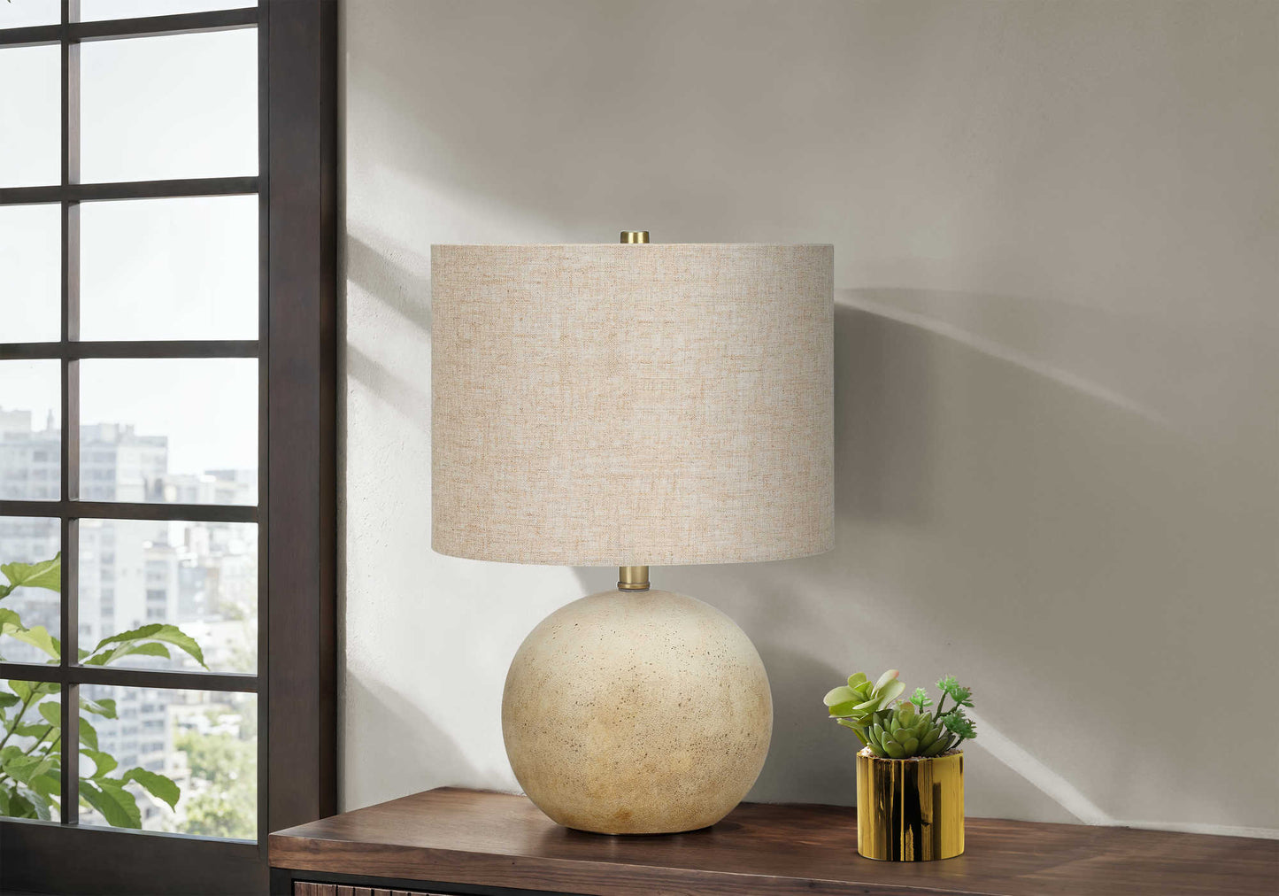LIGHTING - 20"H TABLE LAMP GREY CONCRETE / IVORY SHADE
