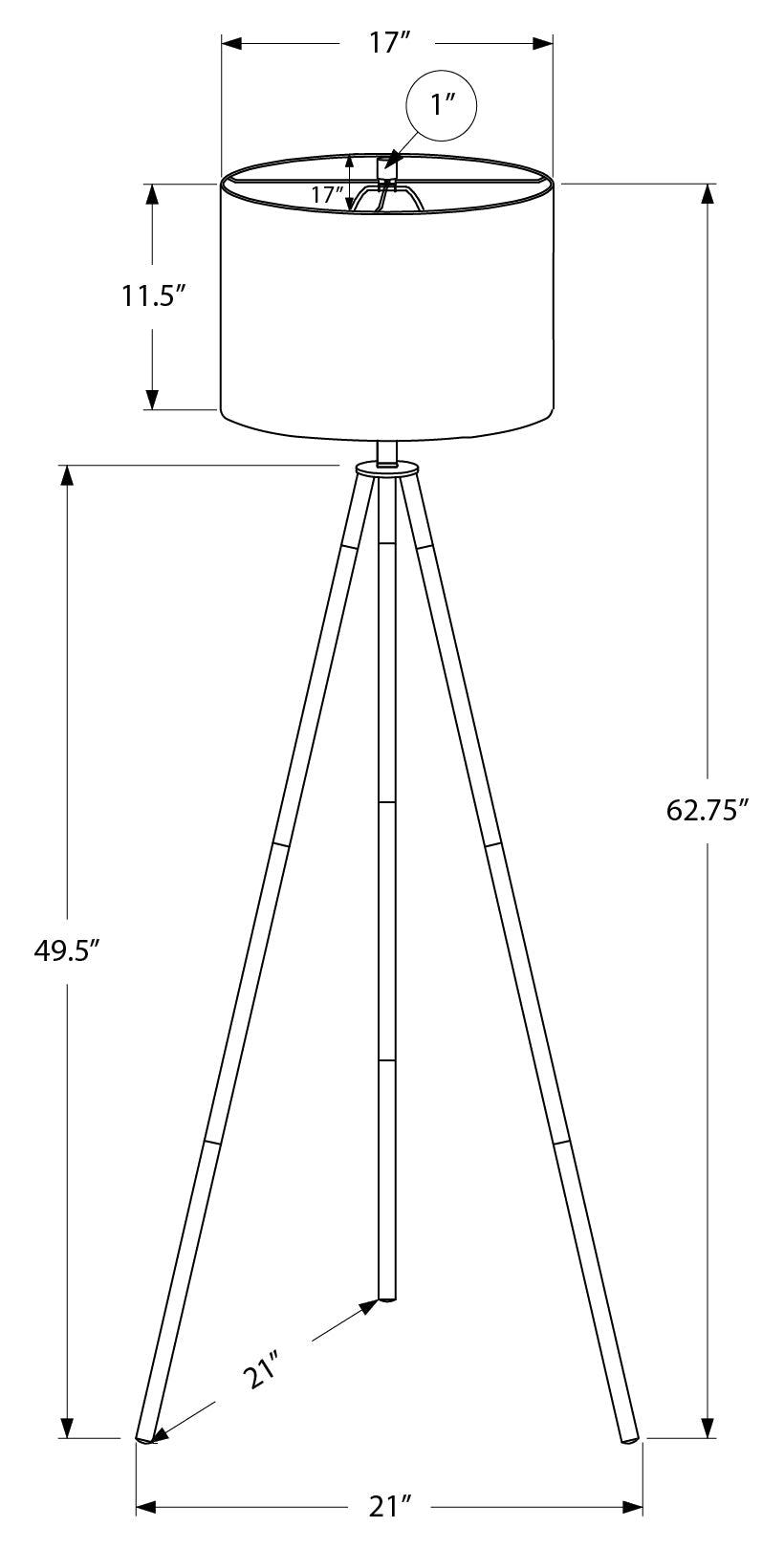 LIGHTING - 63"H TRIPOD FLOOR LAMP BRASS METAL / IVORY