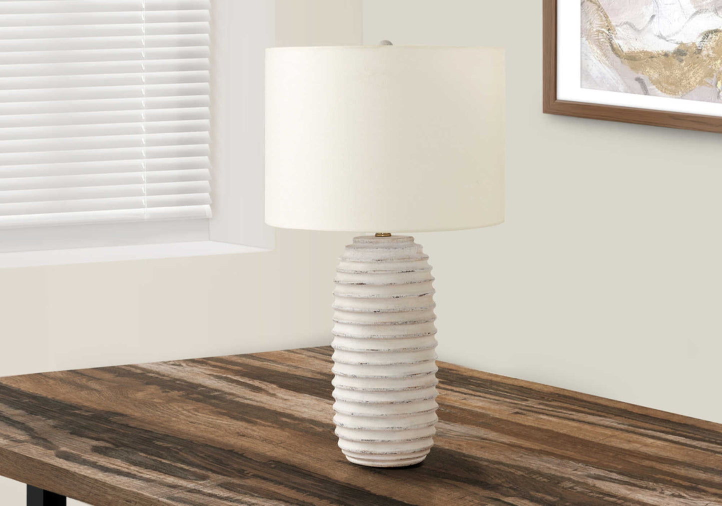 LIGHTING - 28"H TABLE LAMP CREAM RESIN / IVORY SHADE