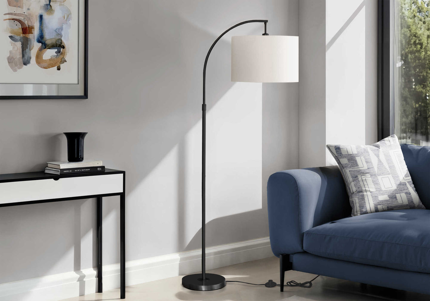 LIGHTING - 65"H ARC FLOOR LAMP BRASS METAL / IVORY