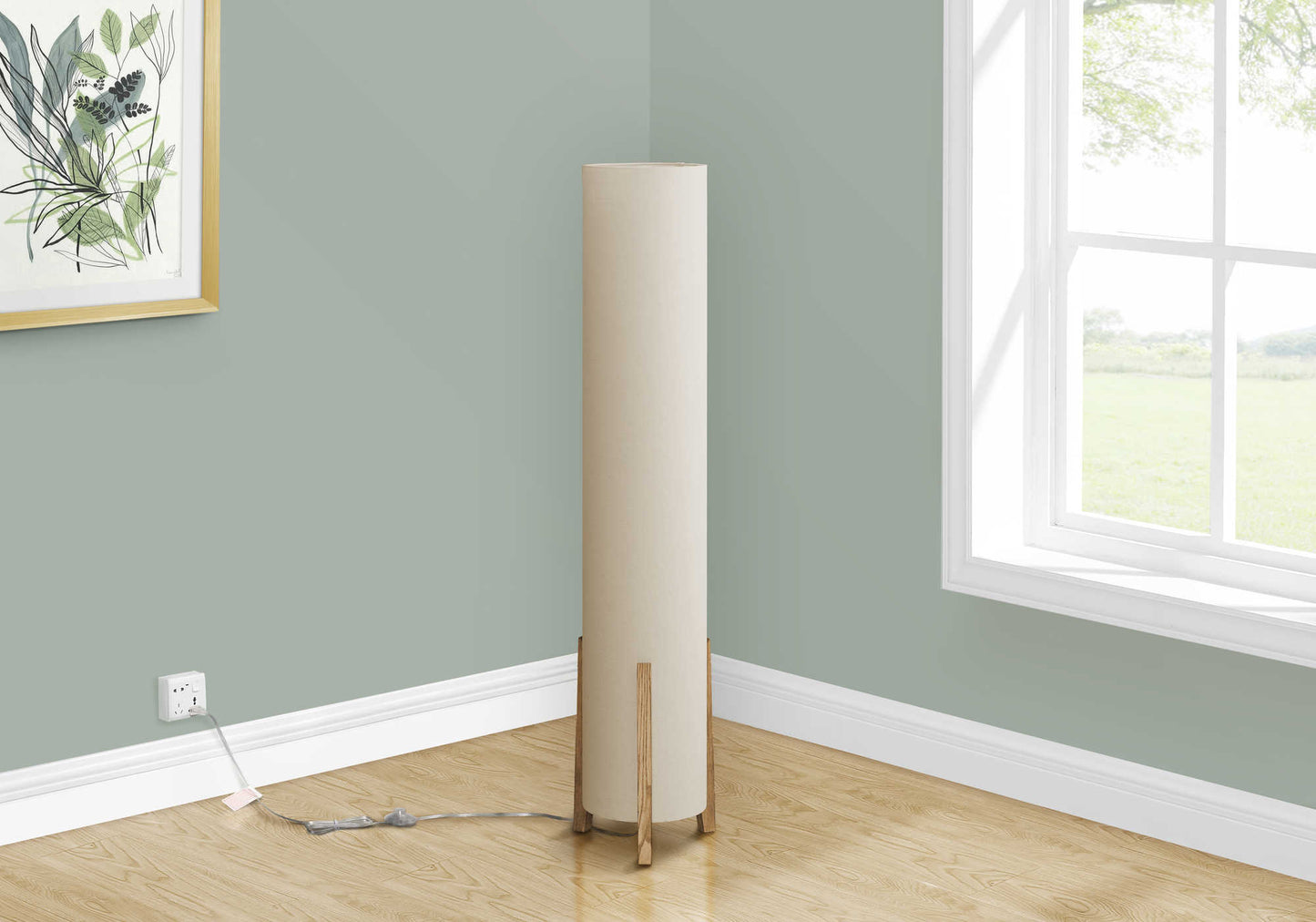 LIGHTING - 50"H FLOOR LAMP WOOD LOOK BASE / IVORY