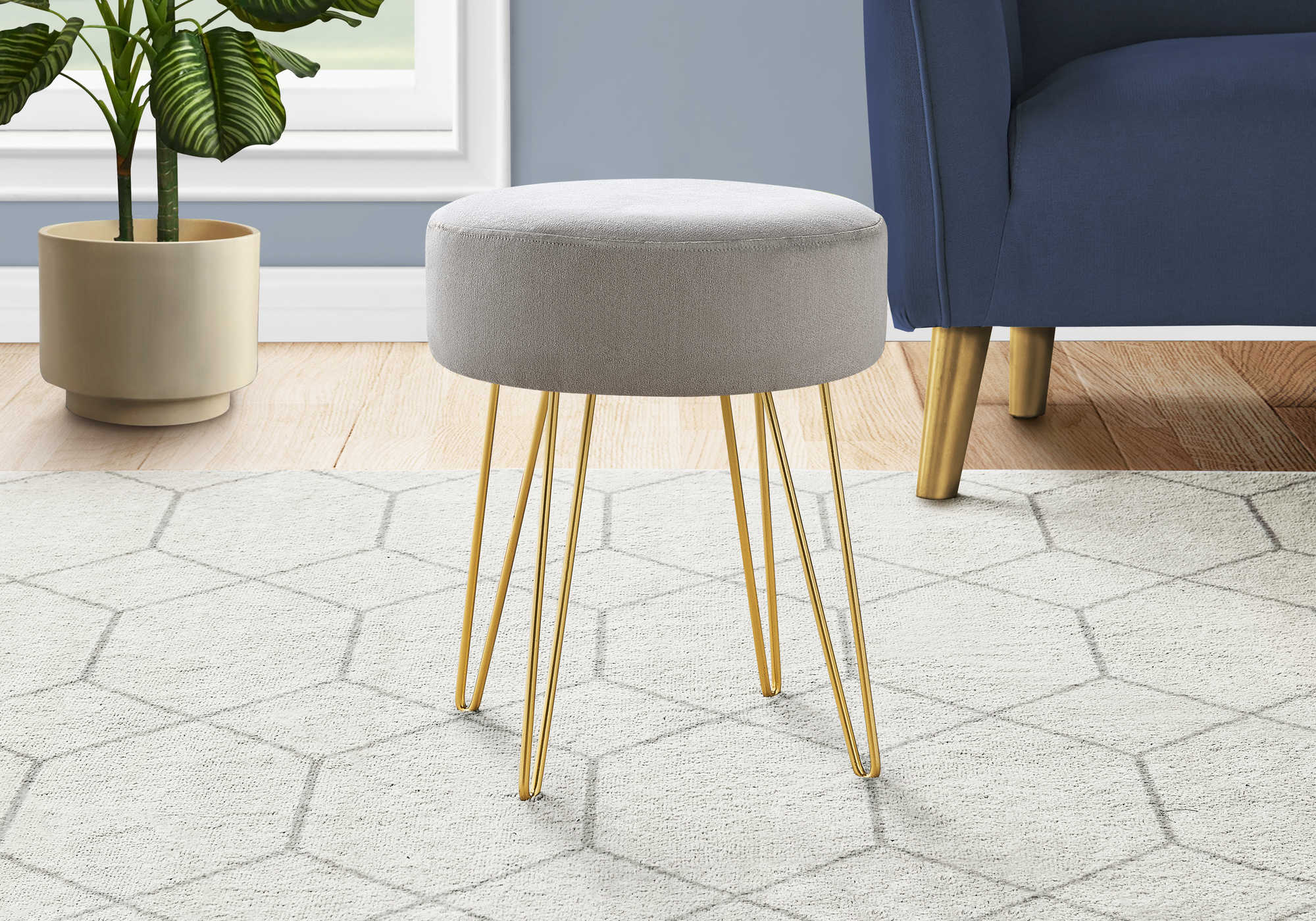 SILVER OTTOMAN WITH GOLD LEGS 